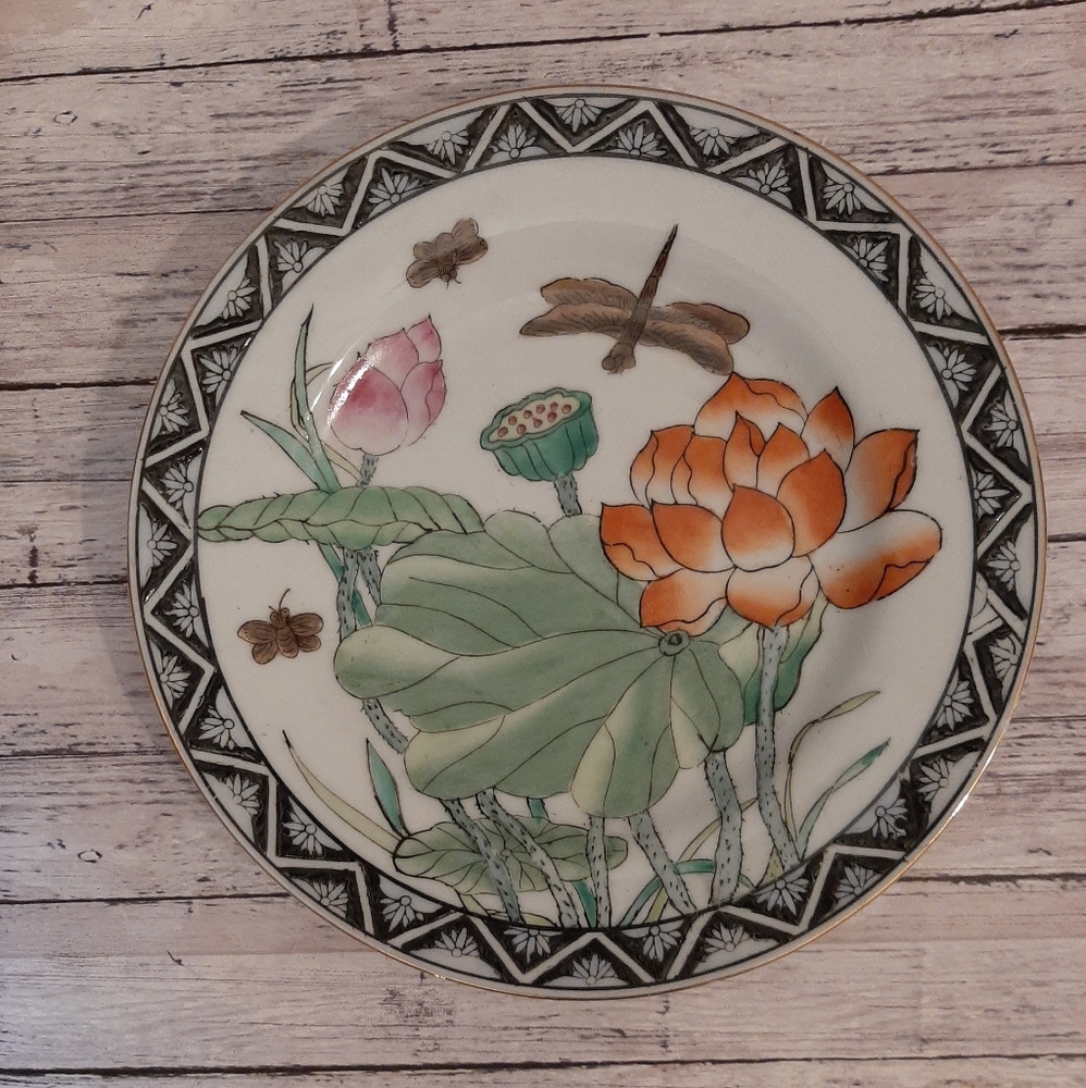 Toyo China Hand Painted Plate Lotus And Dragonfly